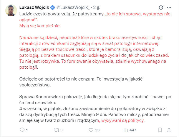kapitanbigos's tweet photo. Czy ten człowiek właśnie nie opisał swoich streamów na Youtubie gdzie obraża różnych ludzi, często postronnych, niezwiązanych w żaden sposób z Krzysztofem Kononowiczem. Grunt, że nie obraża polityków. Inne osoby obrażać i pomawiać wolno. 

Ten człowiek ma nie równo pod sufitem. Prowadzi patotransmisje i równocześnie deklaruje że z nimi walczy.
@PolsatNewsPL 
@mwojcik_
