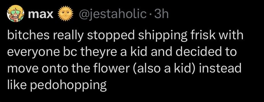 alexausi's tweet photo. the audacity to call a 16 yr old a pedo over YOUR headcanon about floweys age is reflective of yourself on how you view their relationship, and you should be embarrassed to even have even annoyed others abt their own NORMAL and CONSENSUAL versions of them #dontlaugh https://t.co/BvaJfzkKxK