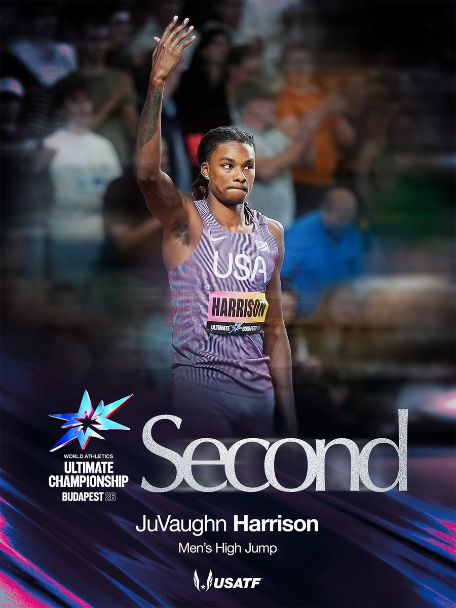 usatf's tweet photo. Came through when it mattered most 😤👏

JuVaughn Harrison clears 2.30m on his third and final attempt to secure second place in the men’s high jump at World Ultimate. 🇺🇸

#TeamUSATF | @WAultimateChamp https://t.co/rjPB6dk6i7