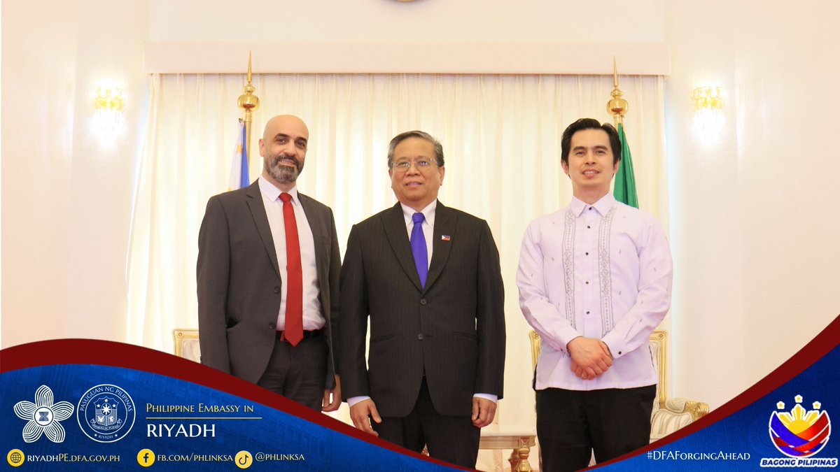 PHLinKSA's tweet photo. On 13 September 2026, H.E. Ambassador Raymond Balatbat met with Mr. Mazen AboulHosn, the new Head of Office of the United Nations International Organization for Migration (IOM) in the Kingdom of Saudi Arabia. https://t.co/5ChzoNfNtN
