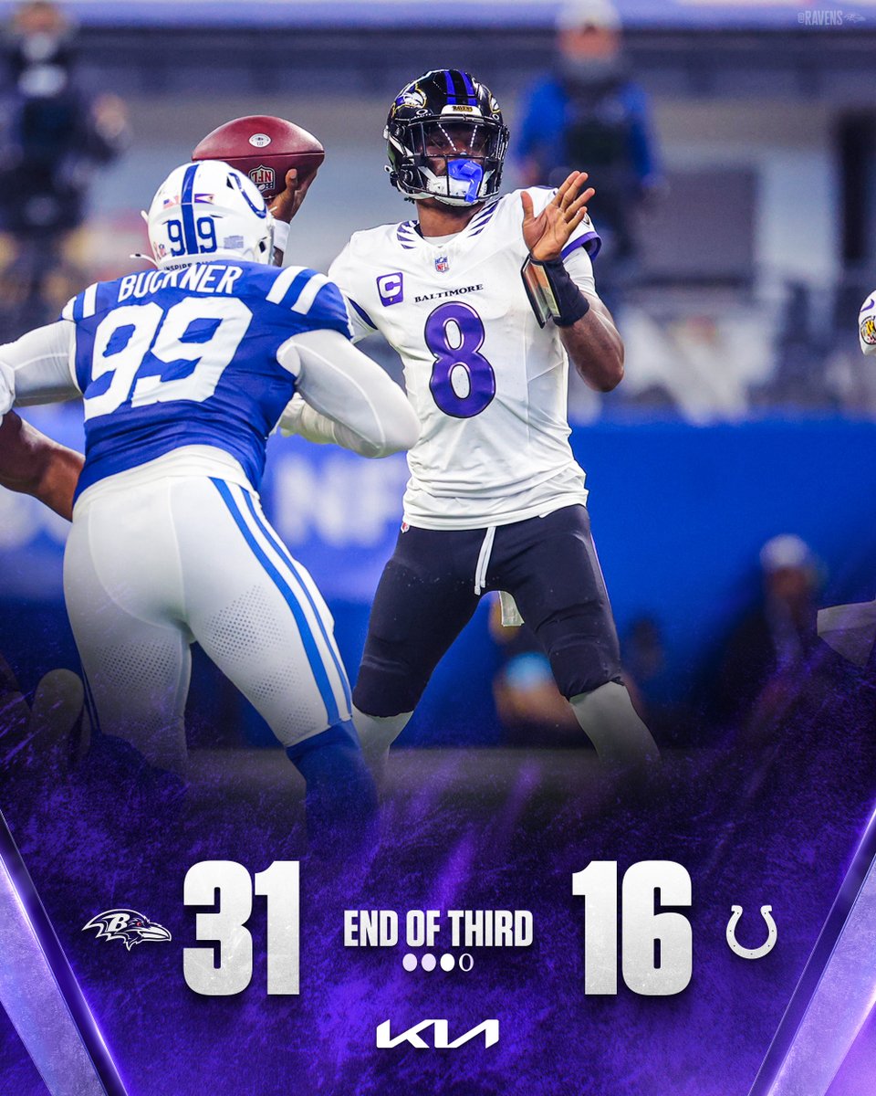 Ravens's tweet photo. We're up 31-16 heading to the fourth quarter. https://t.co/cfFK6uomeZ