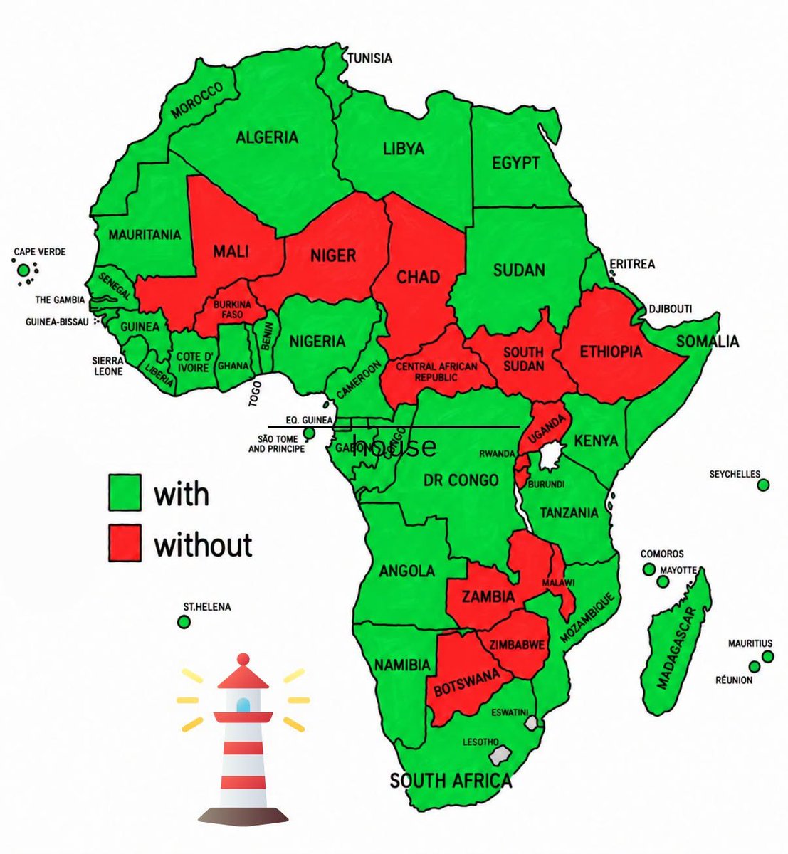 UGSP1's tweet photo. 🇪🇹 All the countries in Africa without a lighthouse, including the failed state of #Ethiopia landlocked forever. https://t.co/TRYSyHMstB