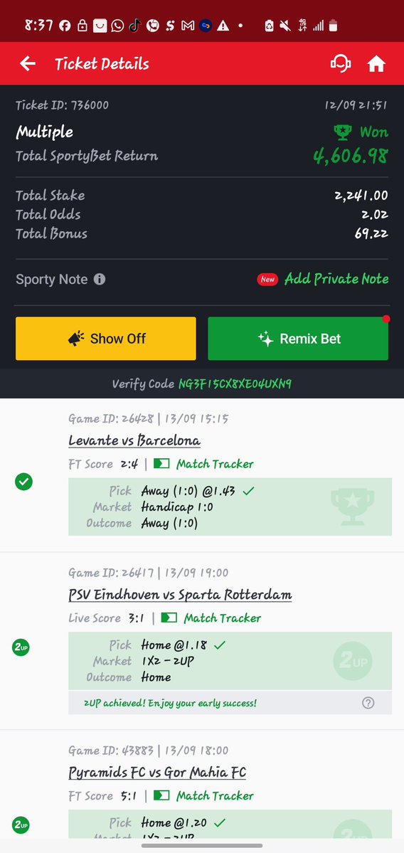 Atanasolve's tweet photo. 🔥 DAY 2 ROLLOVER WON ✅

2 Odds ✔️
Day 1 ✅
Day 2 ✅

Slow and steady, we keep building. 📈💰
The rollover continues… Day 3 loading! 🚀

#Rollover #BettingTips #FootballTips #SportyBet https://t.co/jsNQp7k91l