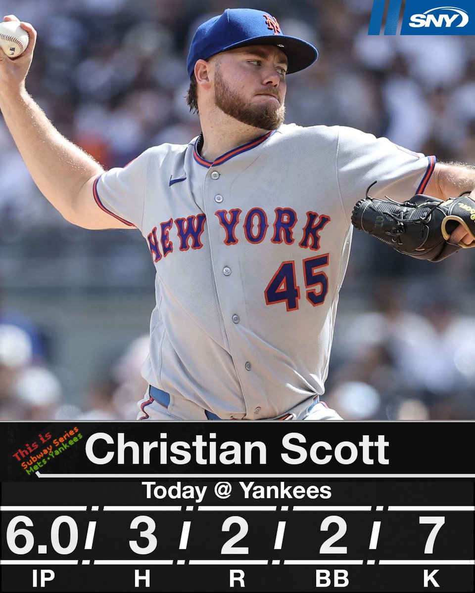 SNY_Mets's tweet photo. Christian Scott goes six innings today against the Yankees https://t.co/kr1WtlQ3d4