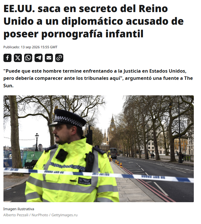 ActualidadRT's tweet photo. 🇬🇧 Funcionarios estadounidenses sacaron en secreto del Reino Unido a un diplomático de EE.UU. sin informar previamente a la Policía británica, después de que fuera acusado de poseer imágenes de tipo sexual de menores https://t.co/haArKNJUnO