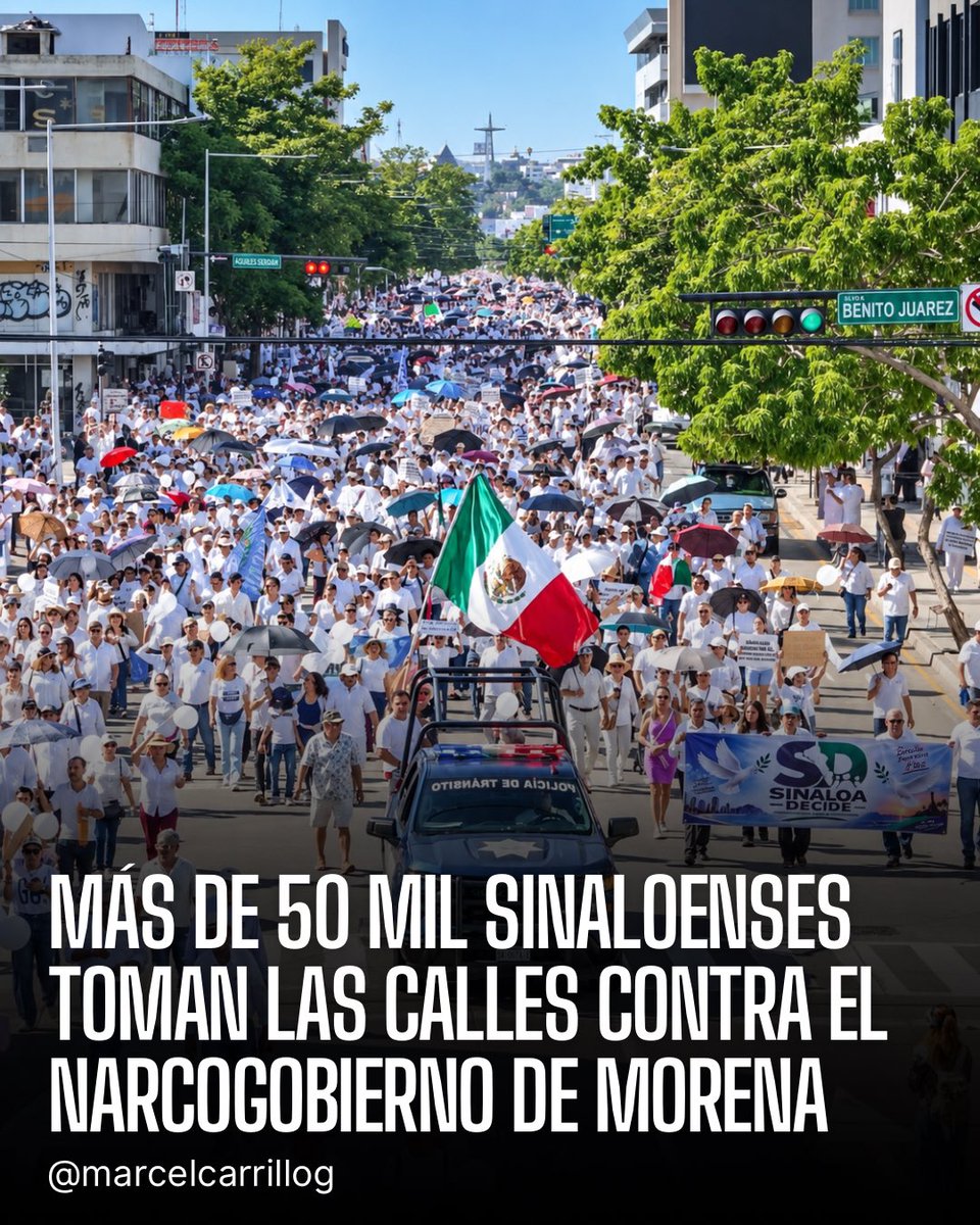 marcelcarrillog's tweet photo. Qué hermoso se ve ese supuesto 80% de aprobación: decenas de miles de sinaloenses tomaron las calles para exigir paz y repudiar a un gobierno que no sabe si fracasó frente al crimen o decidió volverse su cómplice.

Mientras Sinaloa marcha, la narca de Palacio sigue de gira, rodeada de acarreados y presumiendo un país de fantasía.

El tigre despertó. Y está hasta la madre.