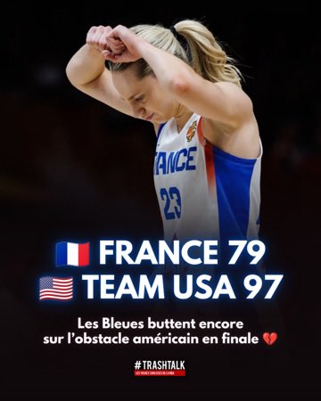 TrashTalk_fr's tweet photo. 🚨 FIN DU MATCH : 🇺🇸 USA 97-79 FRANCE 🇫🇷

LES BLEUES REMPORTENT L’ARGENT MONDIAL🥈

Une mi-temps à les faire douter, puis l’implacable loi américaine, couplée à des erreurs de jeu. Lente réalisation que ce ne sera, encore une fois, pas la bonne. 

Parcours de 10 jours qui nous aura quand même fait ÉNORMÉMENT vibrer. Le basket féminin français n’a jamais été aussi fort. Donnons lui la visibilité qu’il mérite. 

MERCI LES BLEUES 💙🤍❤️
