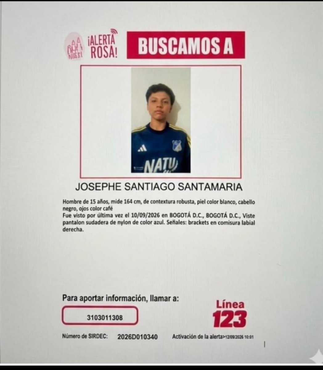 PS1COPOLITICO's tweet photo. 🚨 Niño desaparecido en Bogotá, Colombia

No importa en qué lugar del mundo te encuentres: por favor, comparte esta información. Tu ayuda puede ser fundamental para encontrarla. https://t.co/ISQKPHU2JM