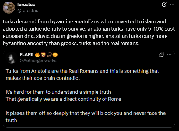 lerestas's tweet photo. @Tygra77 @realpeteyb123 i just want to ruin your day. if you are a mainland greek you are a slavic immigrant, if you are an anatolian greek you are one of us, if you are an island greek you are genetically closer to us than to mainland greeks. https://t.co/c9rS8oS5Fy