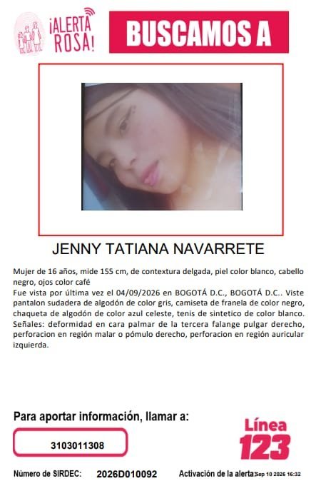 PS1COPOLITICO's tweet photo. 🚨 Niña desaparecida en Bogotá, Colombia

No importa en qué lugar del mundo te encuentres: por favor, comparte esta información. Tu ayuda puede ser fundamental para encontrarla. https://t.co/iIWNlgTSaF