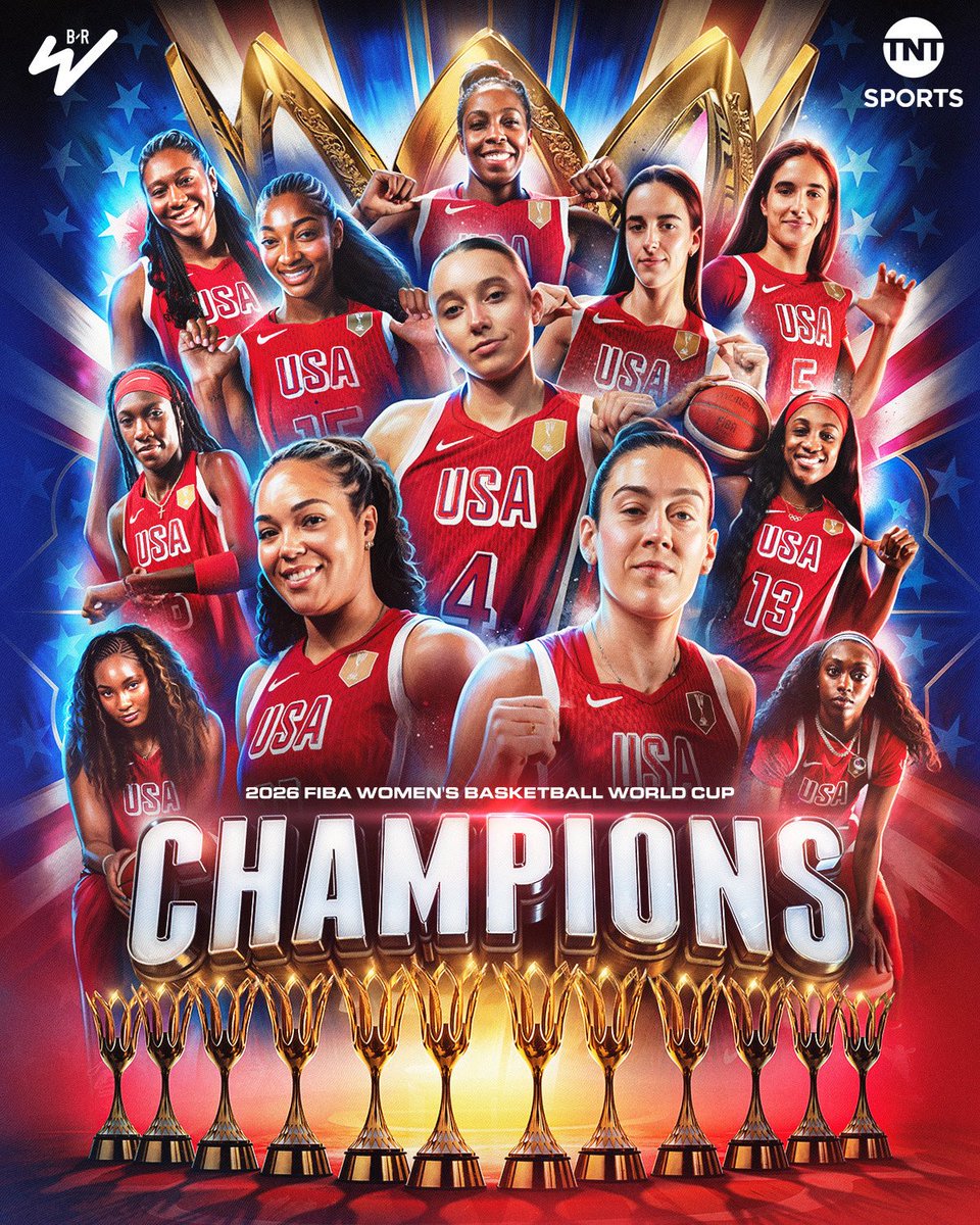 BleacherReport's tweet photo. 5th-Straight &amp; 12th All-Time.

@USABasketball are 2026 #FIBAWWC CHAMPIONS 🏆🇺🇸 https://t.co/6utieYptrV
