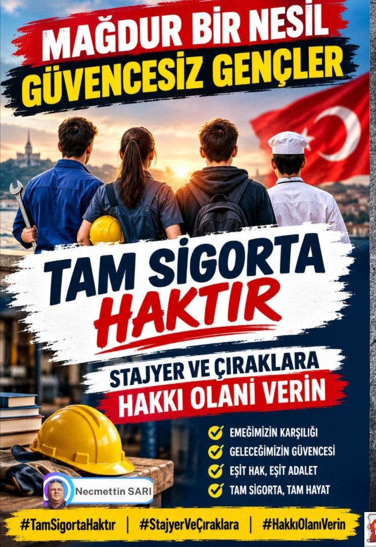 ElifGne945976's tweet photo. Haklı mücadelemizin sesi olurmusunuz 
Sayın
@anadoluajansi
@ankahabera
@kenansenerr
@isakarakas
@PinarErguner
@yaprakhirka
@ErcanSeki
@tbfederasyonu
@ihacomtr
@dhainternet
@tv100
@benguturktv
@cnnturk
@ankahabera
@szctelevizyonu
@HaberGlobal
@halktvcomtr
@nowhaber
@ekoltvv
@tvmeltem
@Haberturk
@startvhaber
@trthaber
@tgrthabertv
@atvcomtr
@selcukktepeli
@eceuner12
@ezgigozeger
@merveyildirimtv
@gulbintosun
@ferhatmurat
@Nagehanalci
@tunaoztunc
@BelovacSerap
@tarkankalelitv
@KalecikGulden
@iremsansak
@cancoskun
@ezgigozeger
@sedakbay
@dmladogan
@ekremacikel
@GFeyman
@eceuner12
@gozdeseker
@ceyliincagatay
@ozngndgdu
@Selinsabit

Sosyal güvenlik sistemimizin sürdürülebilirliğini sağlamak,
#Aktüeryal dengeyi ve
#Hakkaniyeti muhafaza etmek amacıyla Sosyal Güvenlik Müşaviri @Onuronal_ tarafından hazırlanan çözüm raporu, Devletimize ek bir maliyet getirmeksizin, aksine her yıl artan bir ivmeyle #250Milyar gelir potansiyeli sunan bir çözüm önerisi içermektedir. Bu bağlamda, 3308 sayılı Kanun'un revize edilmesi stratejik bir öneme sahiptir.

Bir İmza İle
#YarımOlanıTamamlayın
#StajyerVeÇıraklara
#HakkıOlanıVerin