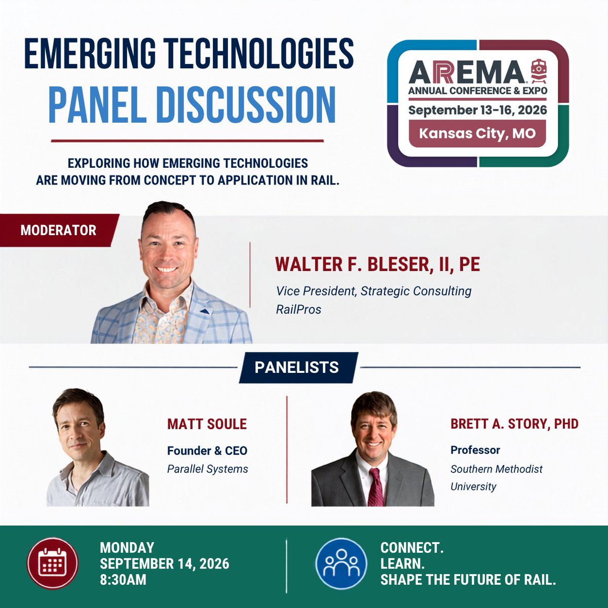 AREMArail's tweet photo. At #AREMA2026, the Emerging Technologies Panel Discussion will bring together leaders from the railway industry, technology, and academia to explore how emerging technologies are moving from concept to application.

Join the conversation 9/14.

https://t.co/ELexykHwbh https://t.co/hZW6ehOdPe