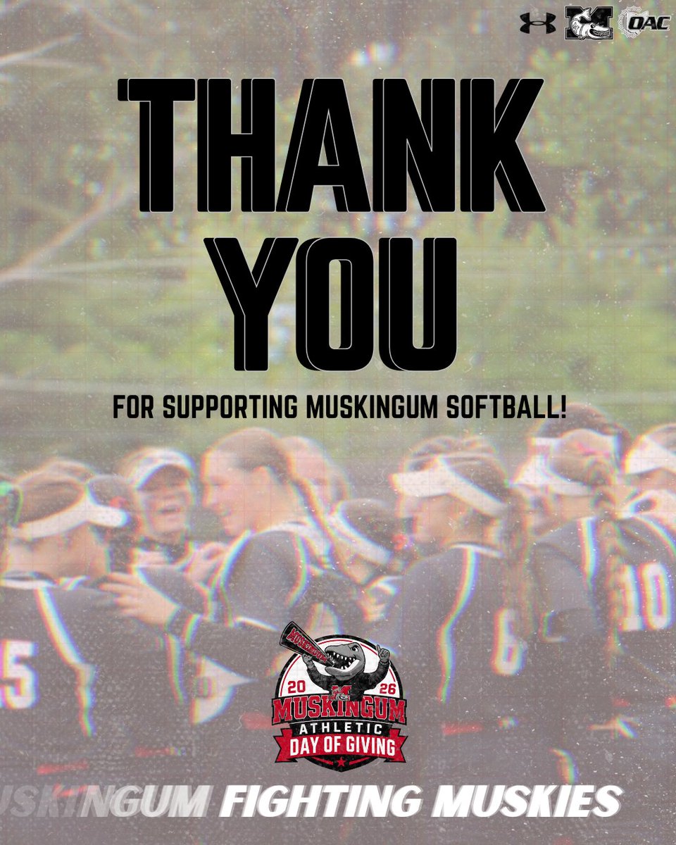 MuskingumUnivSB's tweet photo. THANK YOU to everyone who supported Muskingum Softball during our Day of Giving! ❤️ Whether you donated, shared, or cheered us on, your support means so much to our program and student-athletes. We couldn’t do it without you!
#fightingmuskies #defendthem #MUSBontop https://t.co/BTw7e58Rm0