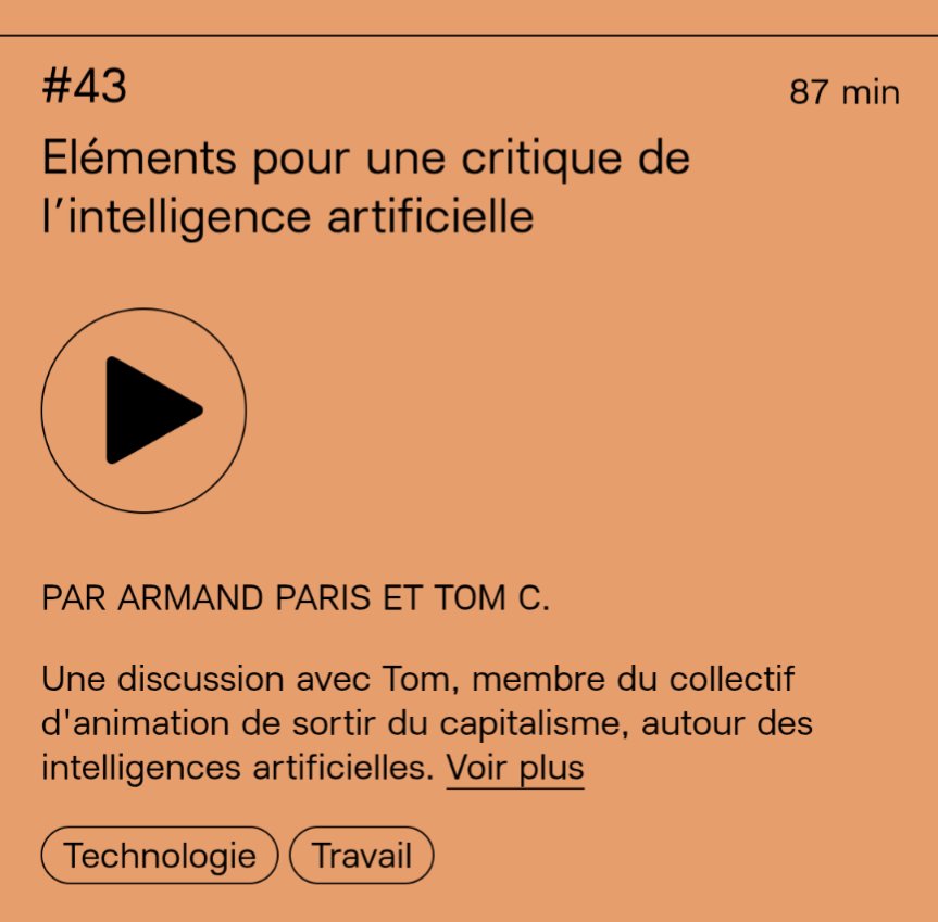 twoinou_'s tweet photo. le dernier épisode de Sortir du capitalisme sur l'IA est vraiment excellent! pour avoir un aperçu marxiste assez général sur l'IA, c'est vraiment une super ressource parce que la réflexion sort de l'alternative courante mais trompeuse entee technoptimisme/technopessimisme https://t.co/pLdKK8JltG