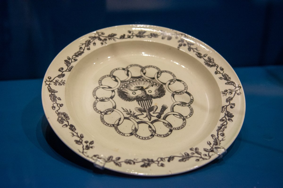 AmRevMuseum's tweet photo. We’re ready to cheer on the @Eagles as they begin their season! 

Spot the birds on this jug and plate, on loan from Winterthur Museum, created after the Revolutionary War ended and decorated with symbols like an eagle and the chain of states on your next visit. #GoBirds https://t.co/CqmzQ0mb5M