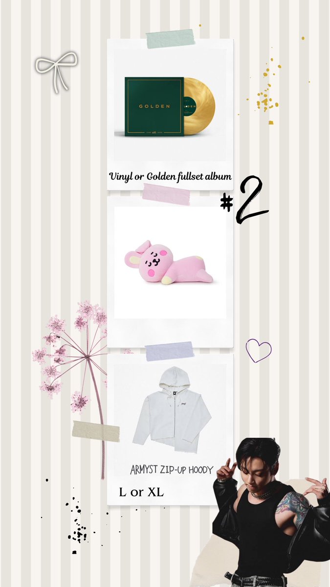 v_loves_kth1230's tweet photo. ♡ Happy (belated) Birthday Jung Kook Giveaway ♡

♡ RT this tweet
♡ Followers only
♡ 1 winner

💛 Comment the prize number you want to win + country

* You will not be able to switch any other prizes. You get what’s on the prize number*

♡ WW
♡ Shipping and customs (if any) are covered by me
♡ Ends in 2 weeks

~ V💜🐰