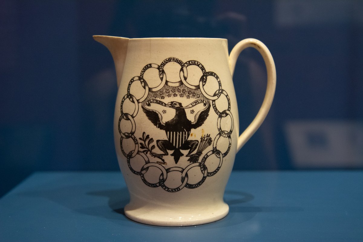 AmRevMuseum's tweet photo. We’re ready to cheer on the @Eagles as they begin their season! 

Spot the birds on this jug and plate, on loan from Winterthur Museum, created after the Revolutionary War ended and decorated with symbols like an eagle and the chain of states on your next visit. #GoBirds https://t.co/CqmzQ0mb5M
