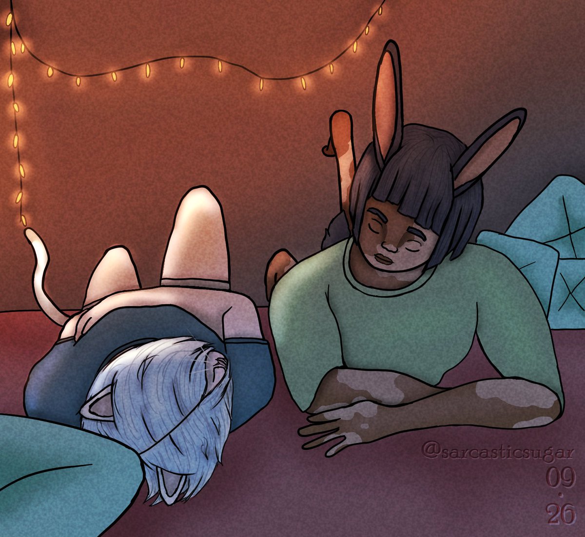 SarcasticSugarr's tweet photo. Leave me alone too long with a friend's OC and I'll make them have a sleepover.. I can't help it, I love these two so much. Very difficult perspective but very fun to draw! This one was for @DetectiPhoenix :) #digitalart #clipstudiopaint #originalcharacter https://t.co/pFQlfmKnZ8