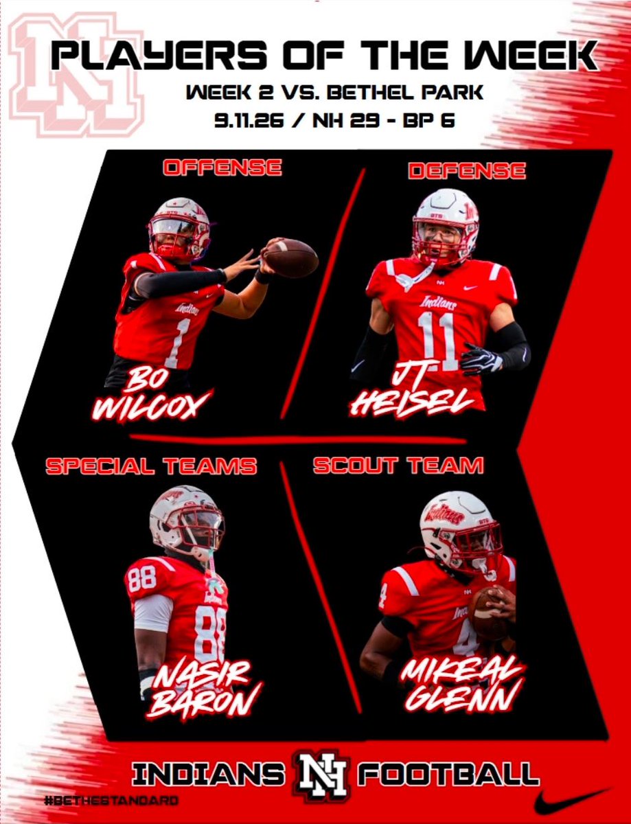 NHIndiansFB's tweet photo. Congratulations to our Week 3 POW vs. Bethel Park. #bethestandard https://t.co/itW7pB4Ck0