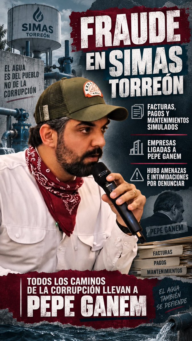 AntonioAttolini's tweet photo. Se los dije, se los dije y nunca dejé de decirlo: ¡todos los caminos de la corrupción llevan a ‘Pepe’ Ganem!

Nunca escuché a diputados o regidores de #Torreón, así como tampoco al Contralor Municipal ni a las cámaras empresariales tan preocupadas por la seguridad y el estado de derecho decir UNA palabra sobre la corrupción de ‘Pepe’ Ganem. En la campaña para renovar el Congreso del Estado ningún candidato o candidata del PRI dijo algo sobre el saqueo que vivía el SIMAS. 

Callaron como momias. 

En morena Coahuila, el senador @SalazarLuisFer y un servidor, siempre estuvimos firmes en denunciar y combatir a la corrupción de los malos gobiernos. Este es el primer paso. No vamos a parar. 
.
.
.
#ElNorteNoOlvida