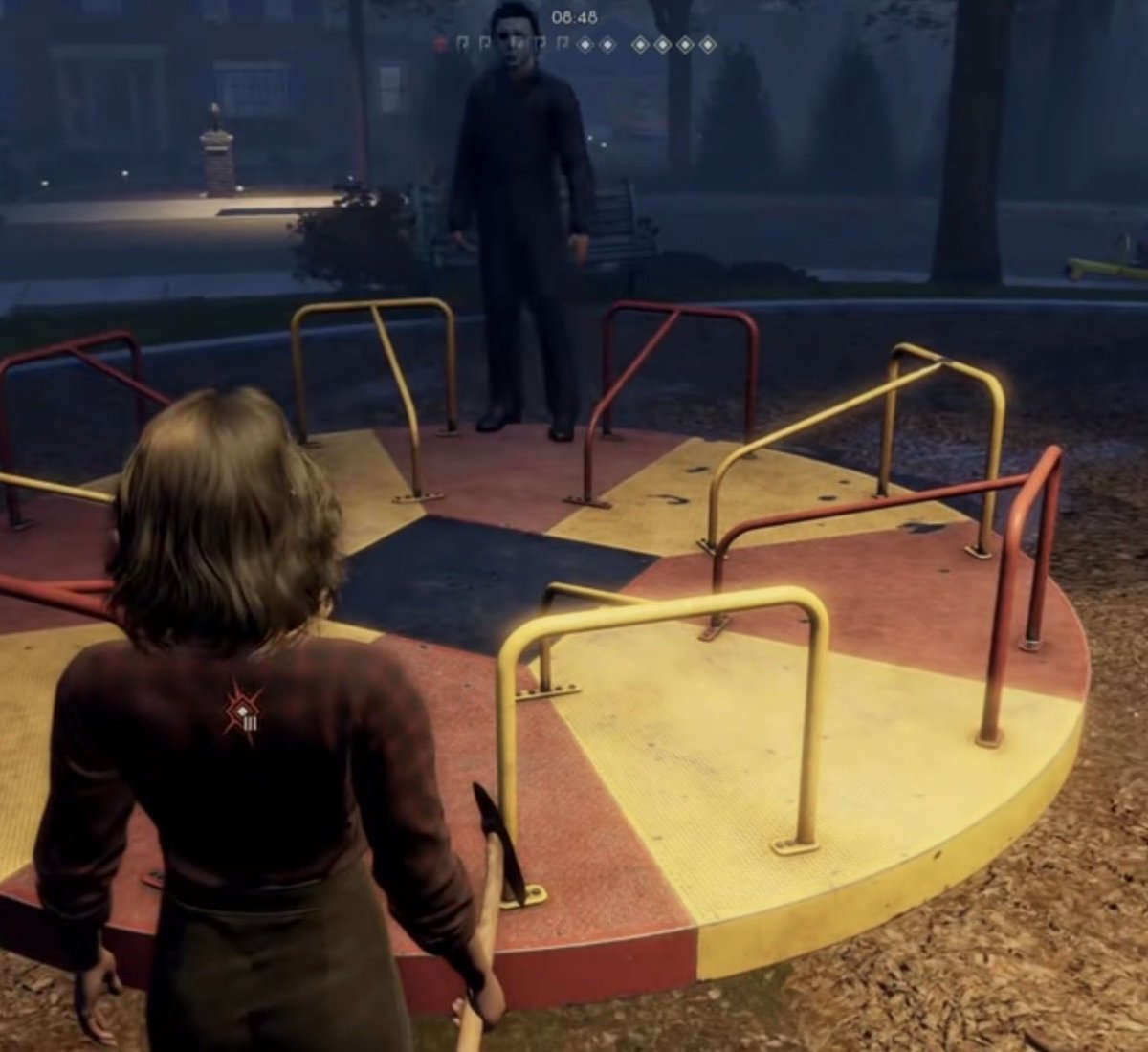 admiireu's tweet photo. @HalloweenTVG Can we fix this? players are hiding in the spinning wheel and Michael can’t get them, it won’t let him walk on it. https://t.co/sFIs7H5tGq
