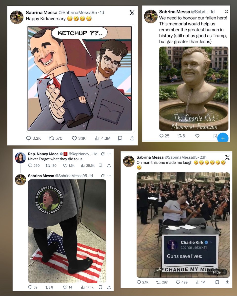OOCprogresismo2's tweet photo. 🇺🇸🇨🇦 Sabrina Messa, una izquierdista canadiense con visa de trabajo en Estados Unidos, es despedida de su trabajo y deportada del país por burlarse del аs∉siиаtо de Charlie Kirk y del atentado yihadista del 9/11 contra las Torres Gemelas. https://t.co/5rqV54DqRu