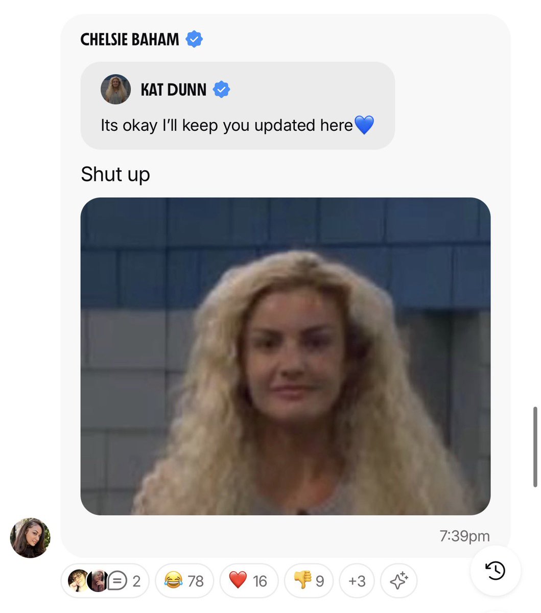 bunearybae's tweet photo. chelsie gagging cos i’m sick of seeing kat dunn saying absolutely nothing https://t.co/L18pq4uO7Z