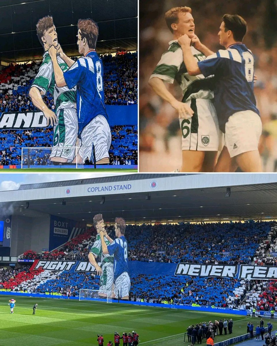 Ultras_globe17's tweet photo. 🔥💙 Rangers fans unveiled a massive tifo at Ibrox before the Old Firm derby!  

It shows Ian Ferguson (Rangers) and Mike Galloway (Celtic) from the 90s, with the slogan “FIGHT AND NEVER FEAR” ⚔️🏴󠁧󠁢󠁳󠁣󠁴󠁿 https://t.co/kvgWrrgQJk