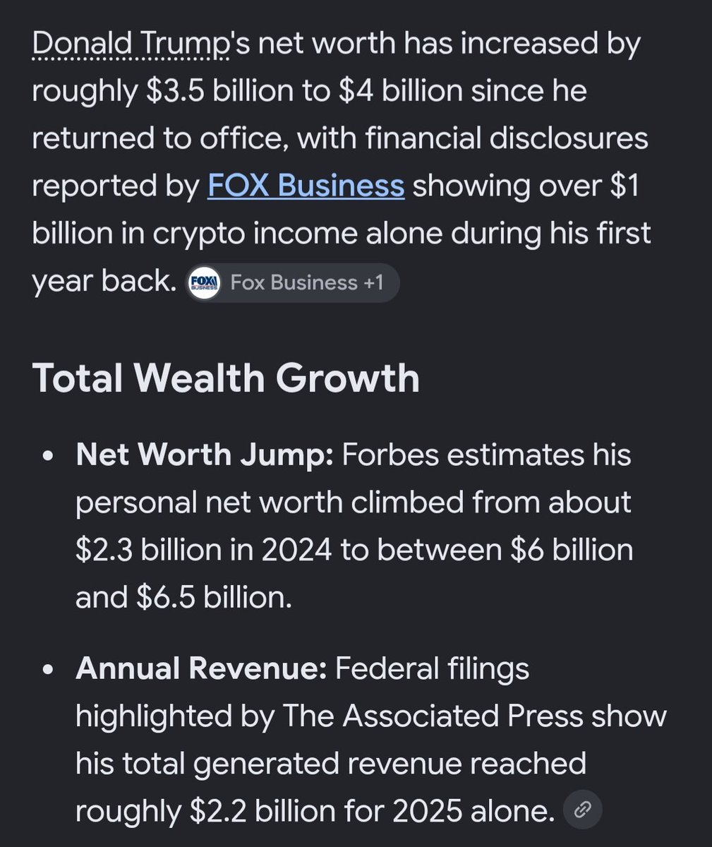 HungryBrainworm's tweet photo. @RobynMcCall99 @SaltyGoat17 Here's the billions. I even included your very own Fox News as a source since you're so brainwashed. FYI enriching yourself while being president is not normal. Starting your own crypocurrency while loosening restrictions on crypto while president is not normal. https://t.co/TtRVmCtsYL