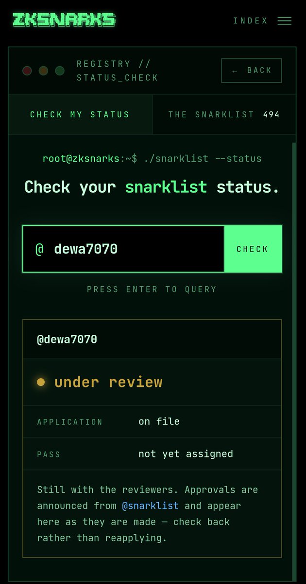 dewa7070's tweet photo. I'm still hoping the status will change to "on the list" but it seems you didn't see my post 

@zksnarks_ https://t.co/NyJxxHDkg8