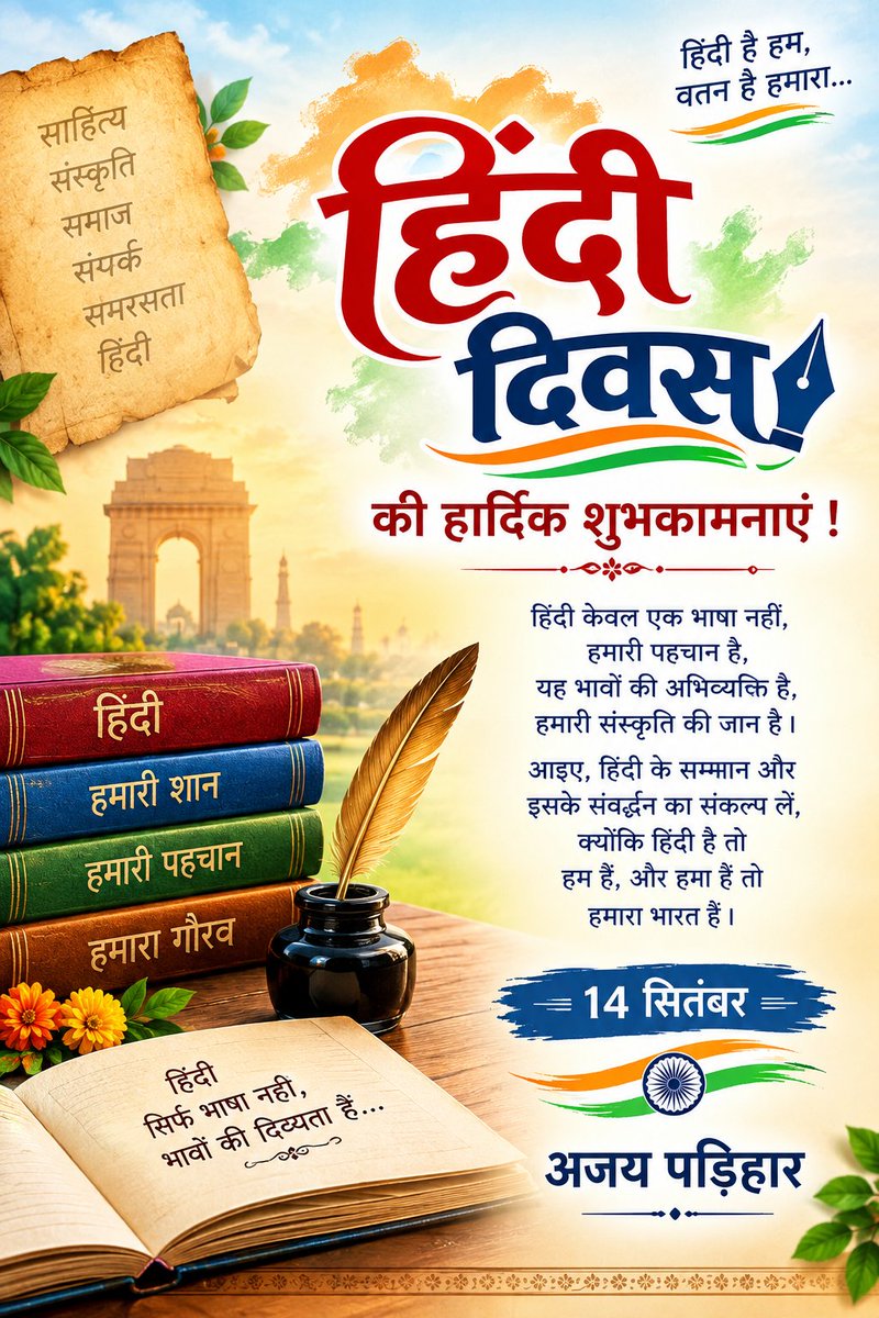 mrajayparihar's tweet photo. सभी देशवासियों को हिंदी दिवस की हार्दिक शुभकामनाएं!
#हिंदी_दिवस https://t.co/H3KN9jaSHL