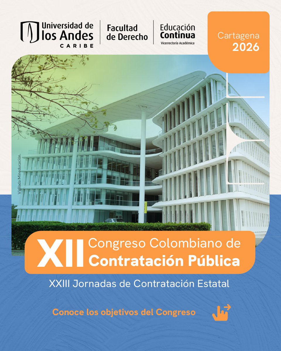 UniandesDerecho's tweet photo. 👉¿Qué te llevarás del XII Congreso Colombiano de Contratación Pública? ⚖️Tendencias actuales, jurisprudencia y regulación, asociaciones público-privadas, retos de la ejecución contractual, buenas prácticas y nuevas conexiones profesionales. Inscríbete: https://t.co/hAErqnZjAx https://t.co/Tr0ficjWpv