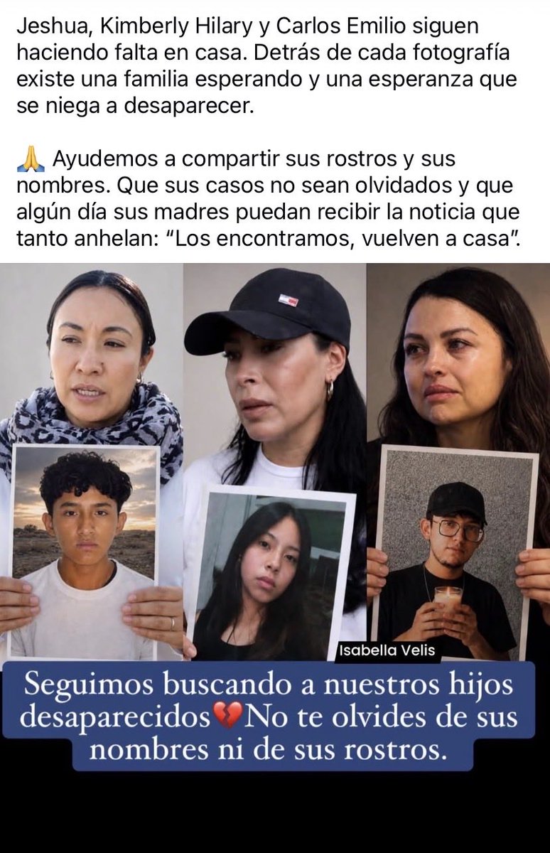 YaskadeF's tweet photo. #DóndeEstásCarlosEmilio
#DóndeEstásJeshuaCisneros
#DóndeEstásAnaAmeli
#DóndeEstásKimberlyMoya 
#HastaEncontrarlos
🙏🙏🙏 https://t.co/8kp8bXTAVT