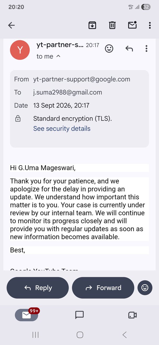 Uma59393370's tweet photo. Hi @teamyoutube my case is pending for 3 weeks. No proper response from support team. Please  check and escalate it to the hacked-channel team. 
Case ID 3-0428000041459
@YouTubeCreators @YouTubeIndia https://t.co/cpe4rjvXl9
