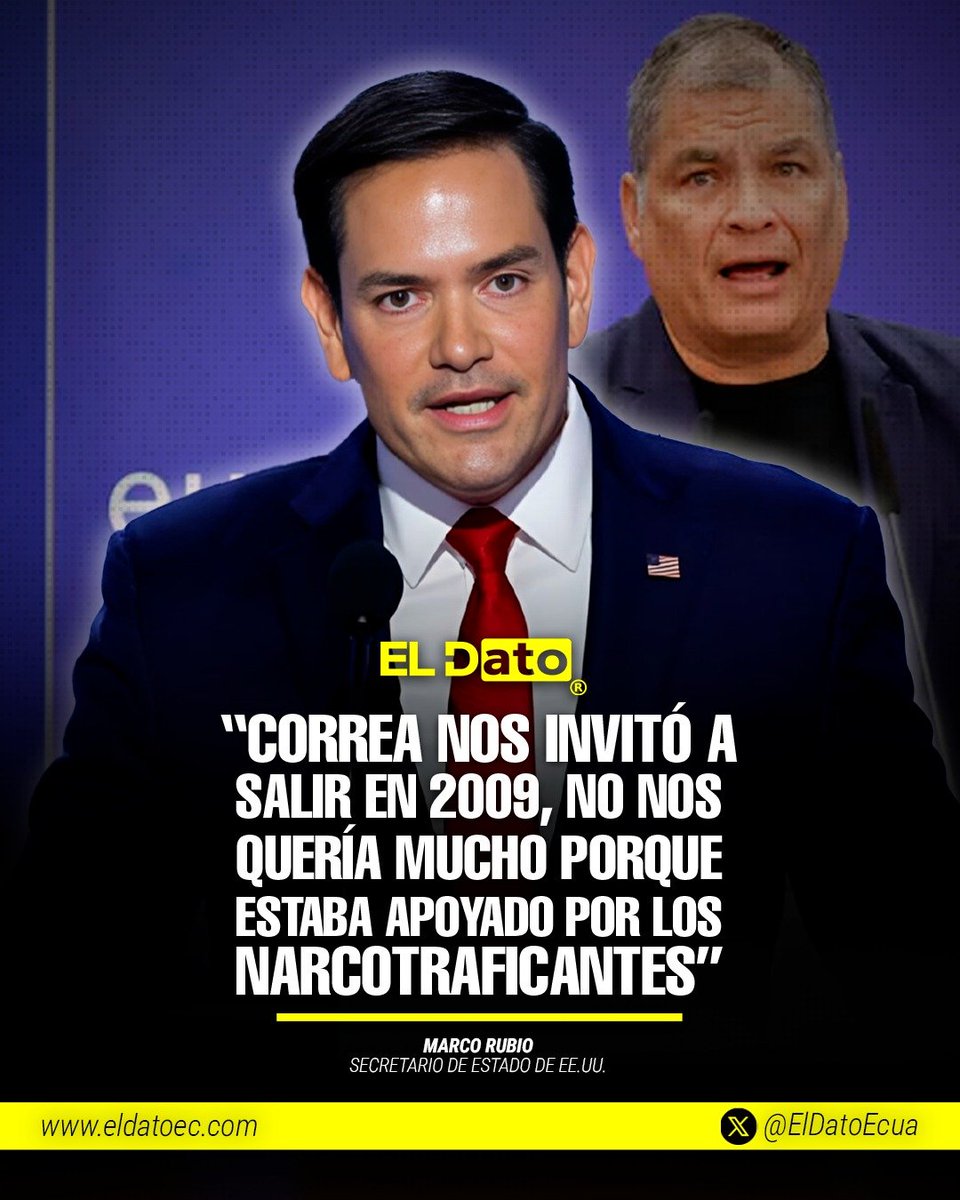 ElDatoEcua's tweet photo. #Urgente "¡CORREA NOS INVITÓ A SALIR EN 2009, NO NOS QUERÍA MUCHO PORQUE ESTABA APOYADO POR LOS NARCOTRAFICANTES!"

El Secretario de Estado de los Estados Unidos, Marco Rubio se refirió a la posible instalación de bases militares en Ecuador, destacando que “Ecuador es un país soberano” y que cualquier acción de este tipo solo se daría “si el país extiende una invitación”.

Rubio recordó que Estados Unidos ya tuvo bases en Ecuador, pero fueron retiradas en 2009, “porque el expresidente Rafael Correa nos invitó a salir; no nos quería mucho porque estaba apoyado por los narcotraficantes”, afirmó.

@ElDatoEcua👈

#ElDato #Ecuador #EEUU #Rubio