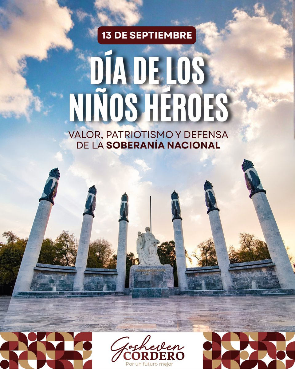 GoshevenMX's tweet photo. Hoy conmemoramos el Día de los #NiñosHéroes para recordar el patriotismo de los cadetes que defendieron Chapultepec en 1847. Su ejemplo guía el compromiso de las nuevas generaciones con la defensa de nuestra soberanía y el amor por México. 🇲🇽 #13DeSeptiembre https://t.co/8H5MW2YDe7