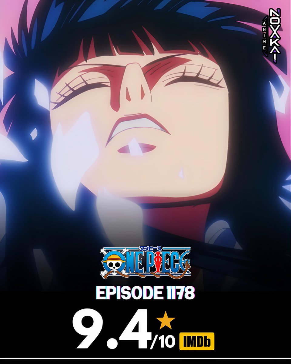 AnimeNovakai's tweet photo. 🚨 INCREDIBLE 🚨

One Piece Episode 1178 debuts with an excellent Rating of 9.4/10 on IMDb!!

The Animation was SO BEAUTIFUL ❤️ 

Streaming only on Crunchyroll. https://t.co/CR3AT3XrYG