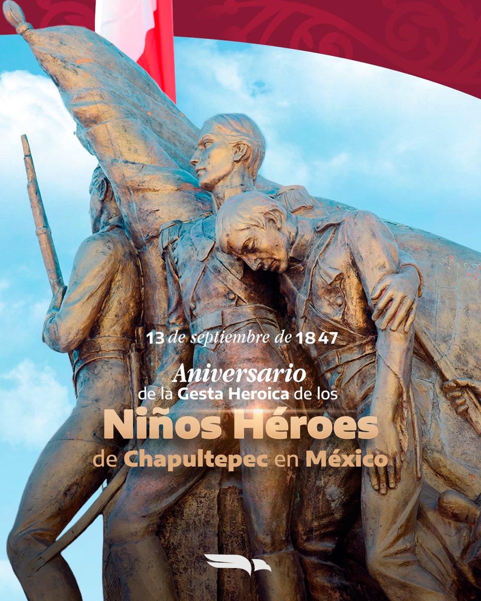Dr_AVillarreal's tweet photo. Hoy, en el 179 aniversario de la Gesta Heroica de los Niños Héroes de Chapultepec, recordamos con mucho orgullo a quienes defendieron a nuestra patria con valentía y amor por México.

Su ejemplo permanece en nuestra memoria y nos inspira a seguir trabajando por un Tamaulipas y un México mejor.