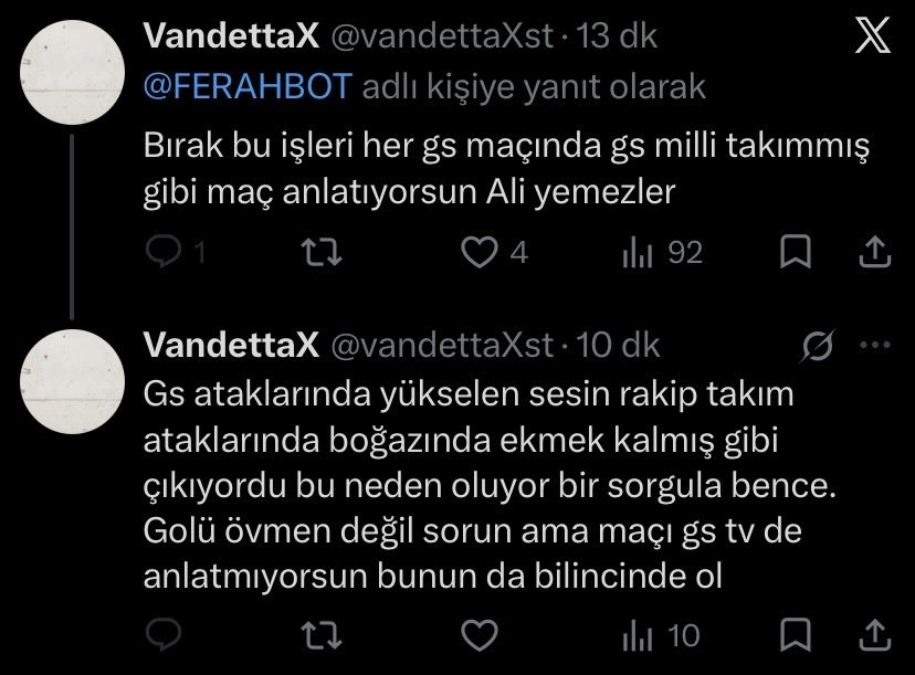 vandettaXst's tweet photo. Ne oldu @FERAHBOT cevap bile veremezsin öyle engellersin sadece. Eleştiriye açık ol. Maçları da tarafsız anlat.   Böyle anlatacaksan git yuvana gs tv de anlat. @beINSPORTS_TR @beINSPORTS bu adamı duymak istemiyoruz ya bu spikeri gönderin ya çift spiker yapın! https://t.co/XviD82C3YI