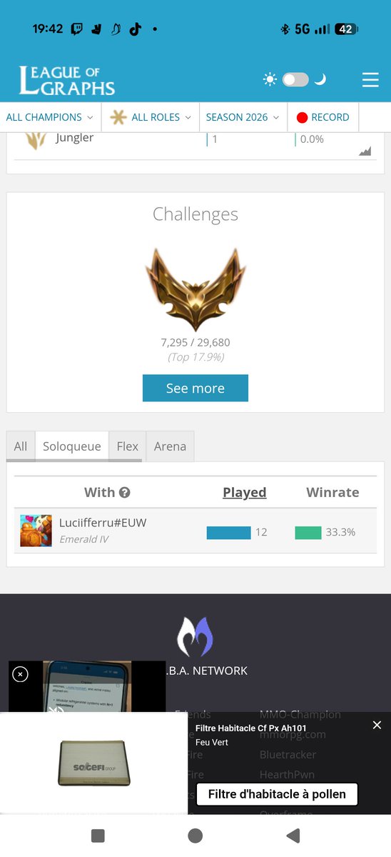 sonper25's tweet photo. @Luciferu_ @Bestial837777 Moi j'ai une stats effrayante aussi que je t'en avait parlé 🤣🤣🤣🤣🤣 12 game ensemble 4 victoire.. et soit disant le mec me carry https://t.co/XFJOkBzsP0