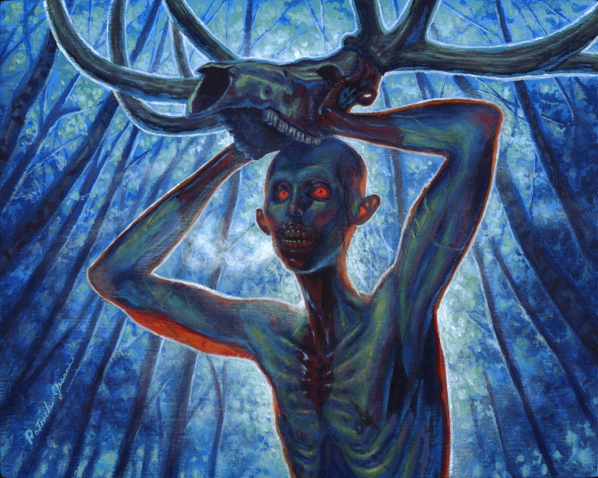 patrickjesson's tweet photo. Finished a new painting for Halloween!

WENDIGO
My painting of a wendigo. Painted with acrylic paints on a 10”x8” wood panel.  #art #painting #horror #wendigo #halloween
Prints are available from now until OCTOBER 31!
For prints go to  https://t.co/6xnJ5bu46M https://t.co/DGK5WQSx9X