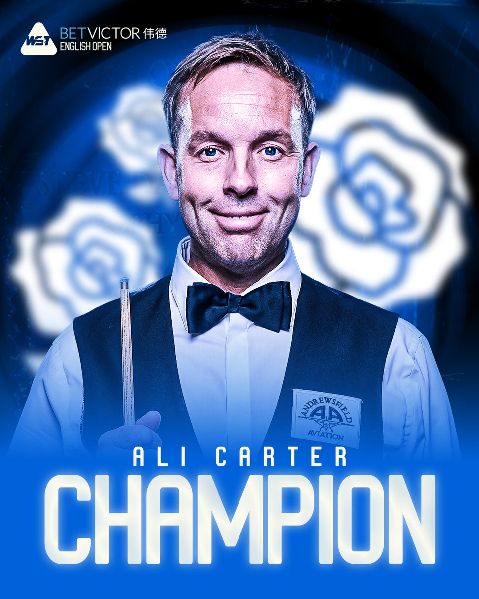 WeAreWST's tweet photo. TAKE A BOW, ALI CARTER! 🏆

The Captain pulls together an epic second session to defeat Mark Williams 9-6.

Your #EnglishOpen CHAMPION! 🙌

@BetVictor https://t.co/0qcG8wCc3e
