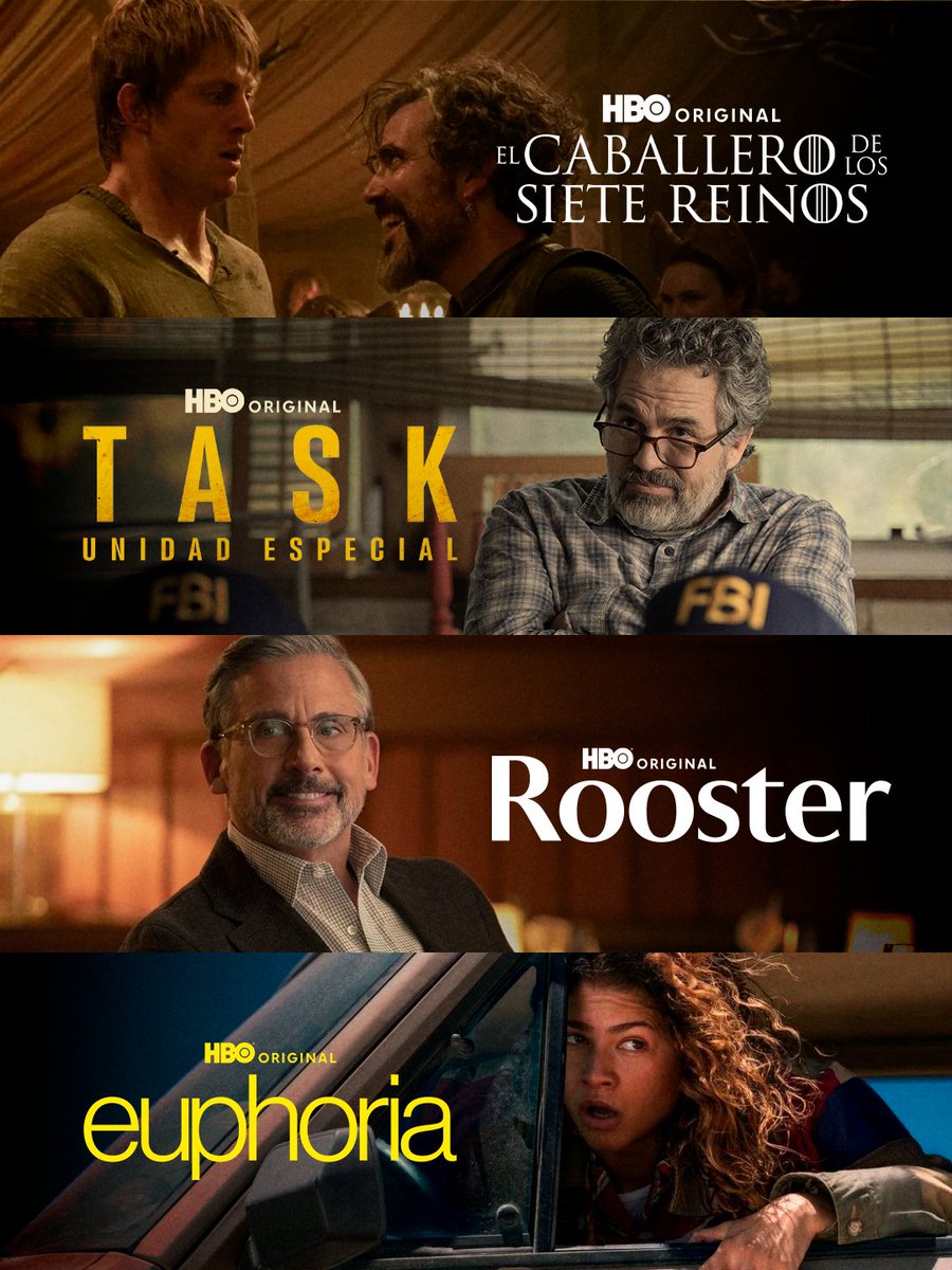 HBOLAT's tweet photo. Estas son algunas de nuestras series #HBO Original que están nominadas al #Emmy. 😎 ¿Cuál te falta ver?

#ElCaballeroDeLosSieteReinos #TaskUnidadEspecial #Rooster #Euphoria #DTFStLouis #ITBienvenidosADerry #LaEdadDorada https://t.co/fpeCYolG6t
