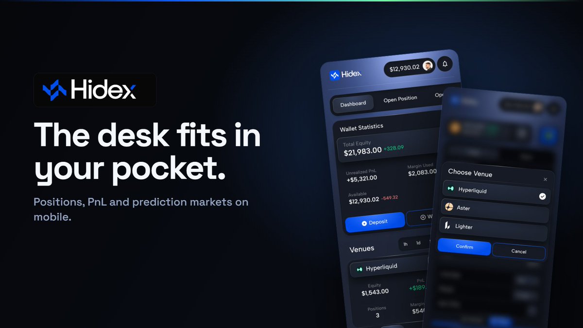 HIDEX_KOREA's tweet photo. Something big is about to go live. 👀
Hidex — the multichain #PerpAggregator.
Season 1 is coming.
🏆 150M Points
⏳ 12 Weeks
🌐 Multichain Perps
The race starts soon.
Stay tuned. ⚡
#Hidex #DeFi #Perps #Crypto #Hyperliquid #Aster #Lighter https://t.co/apnm9AzThR