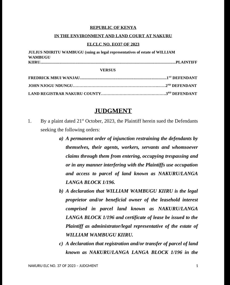 Lexken_EMSLaw's tweet photo. 🚨 Court cancels a land title registered eleven years after the owner had already died. In Julius Ndiritu Wambugu v Fredrick Mbui Wanjau & 2 others, the Environment and Land Court at Nakuru declared the registration unlawful, but the case matters for more than one parcel. It sits at the centre of a real tension in Kenyan land law that the Supreme Court has recently reshaped.

William Wambugu Kiiru died on 16 August 1971. The property record card for Nakuru/Langa Langa Block 1/196 was opened two days later, on 18 August 1971, and the land was then registered in the first defendant's name on 15 April 1982, eleven years after the intended owner's death. There were no succession proceedings and no one with lawful authority to transfer the deceased's interest. Justice Millicent Odeny declared the registration unlawful, fraudulent, null and void, and, applying Section 80 of the Land Registration Act, ordered the register rectified and the property restored to the estate.

Kenyan land law holds two principles in balance. On one side is Section 26, the indefeasibility of title, which makes a registered proprietor's title conclusive and protects the certainty that lets people buy, sell and lend against land. On the other is Section 80, the power to rectify the register where a title was obtained by fraud or mistake. Push indefeasibility too far and fraudsters keep stolen land; push rectification too far and no title is safe. Every case like this forces a court to decide where the line falls.

The higher courts have resolved that tension in favour of substance over the certificate. In Dina Management Ltd v County Government of Mombasa [2023] KESC 30, and again in Selmi v Tarabana [2025] KESC 21, the Supreme Court held that the sanctity of title under the Torrens system is not absolute, and that a title obtained through fraud or illegality cannot be shielded by indefeasibility. The courts must look beyond the certificate to the entire chain of allocation, from the first allotment to the present registration, the root of title. A certificate is only prima facie evidence, not conclusive proof, and the burden lies on the registered proprietor to show the title was lawful from its root. The Wambugu case applies exactly that: trace this title to its root, and you reach a dead man who could not have transferred anything.

This same reasoning can affect the genuinely innocent buyer. A person who purchases land years down a chain, conducts a clean search, and pays full value can still lose it if a defect lies at the root, long before their involvement. The Supreme Court has tempered this by protecting the true bona fide purchaser for value without notice, but the message is clear: a clean search alone is no longer enough. Due diligence must now reach back into how the title first came into being.

The name on the register is where inquiry begins, not where it ends. Before asking whose name is on the title, the more important question is often how that name got there, and whether the chain holds when you follow it all the way back.

👉 Follow @Lexken_EMSLaw for practical legal insights on land law, succession and conveyancing.