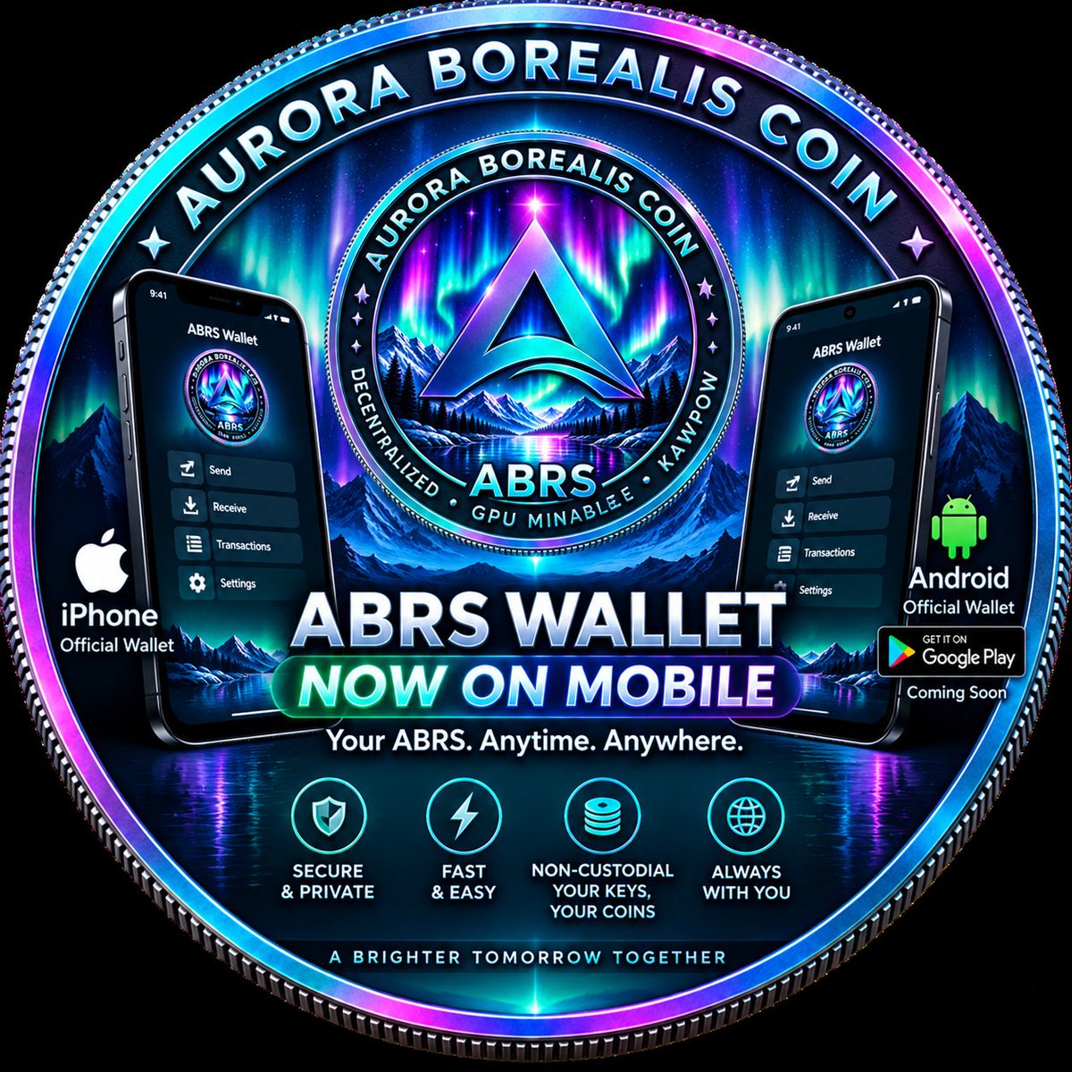 ABRSCoin's tweet photo. 📱 ABRS WALLET — NOW ON MOBILE

🍎 iPhone: AVAILABLE NOW
Install from Safari → Add to Home Screen.
🤖 Android: COMING SOON on Google Play.

🔐 Secure &amp; Private
🔑 Non-Custodial
⚡ Fast &amp; Easy

Your ABRS. Anytime. Anywhere.
#ABRS #AuroraBorealisCoin #MobileWallet https://t.co/sfSS53HoBJ