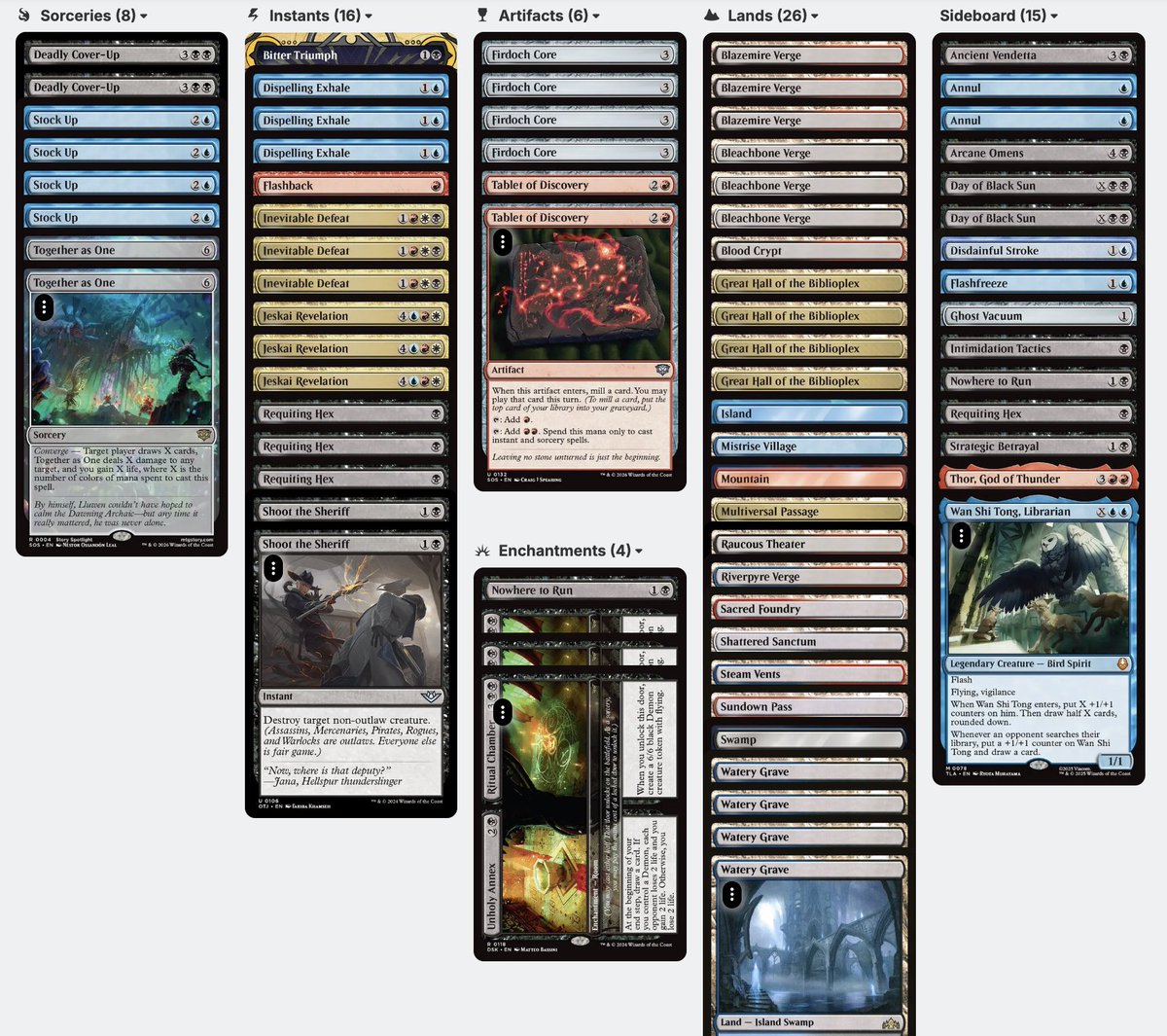Lacitix_MTG's tweet photo. Firts TOP 8 of the season, spicy deck list of 4c control feels good. Hope to qualify for Bilbao soon 🫡

1) Ub Mid 🧙‍♂️❌🧙‍♂️ (@Latorretta_mtg )
2) Monog landfall 🧙‍♂️❌🧙‍♂️(@scaale__ )
3) Bw Lifegain 🧙‍♂️🧙‍♂️
4) ID
5) ID

Top8 Ub Mid ❌❌ https://t.co/2VwtqNVx6i