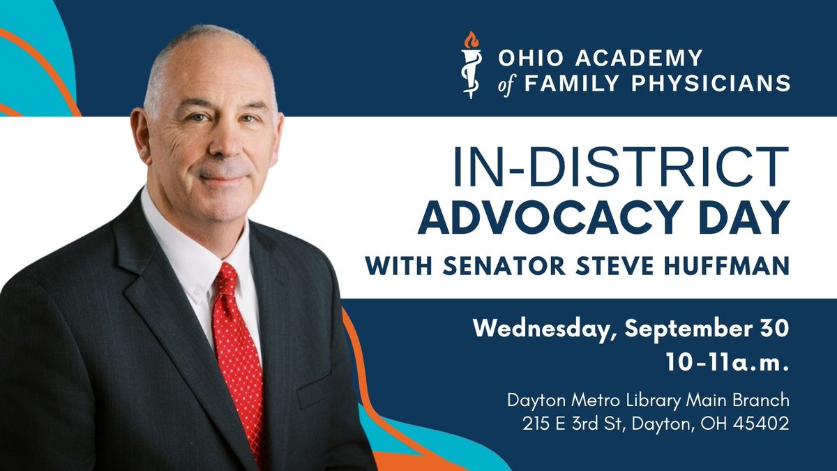 OhioAFP's tweet photo. Don't miss the OAFP's In-District Advocacy Day at the Dayton Metro Library on Wednesday, September 30, from 10-11 a.m. Meet with Senate Health Committee Chairman Senator Steve Huffman and participate in a live Q&amp;A. Register: https://t.co/SqhkVHNL8W https://t.co/MHID5PDS6J