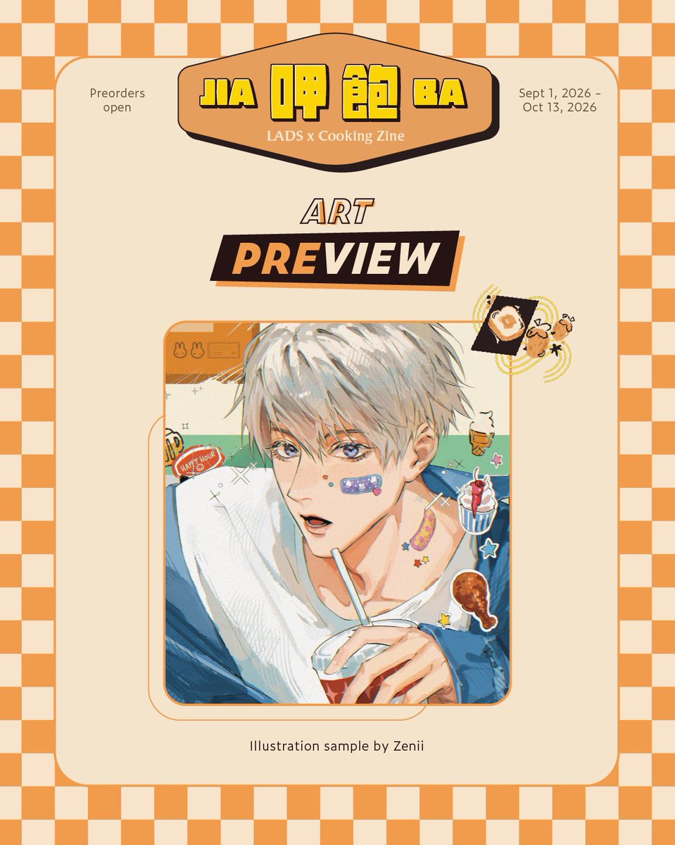 sfbaylads's tweet photo. 🍽️ Jia Ba: a LADS x Cooking Zine 🍽️

Xavier wants to treat you out for a burger date at one of his favorite retro diners. 🍔

Page illustration by @/dzenii_909 (IG) https://t.co/bCei4M6ydD